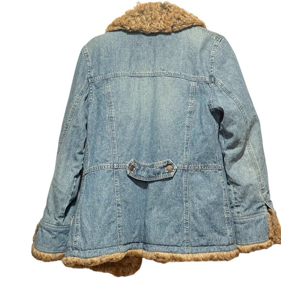Penny Lane VTG Y2K MixIt Denim Jean Faux Fur Womens Hippie Coat Jacket Sz Medium - Picture 4 of 10